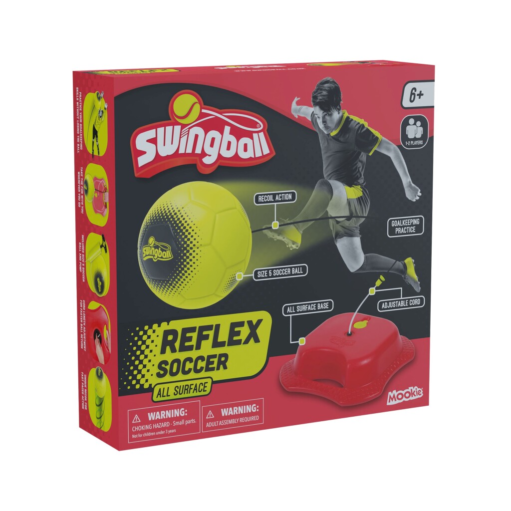 Mookie Reflex Voetbaltrainer met All Surface Basis Rood Geel