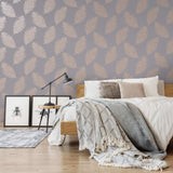 Dutch wallcoverings dutch wallcoverings behang fawning feather grijs en roségoudkleurig