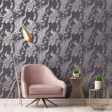 DUTCH WALLCOVERINGS DUTCH WALLCOVERINGS Behang Peacock paars en zilverkleurig