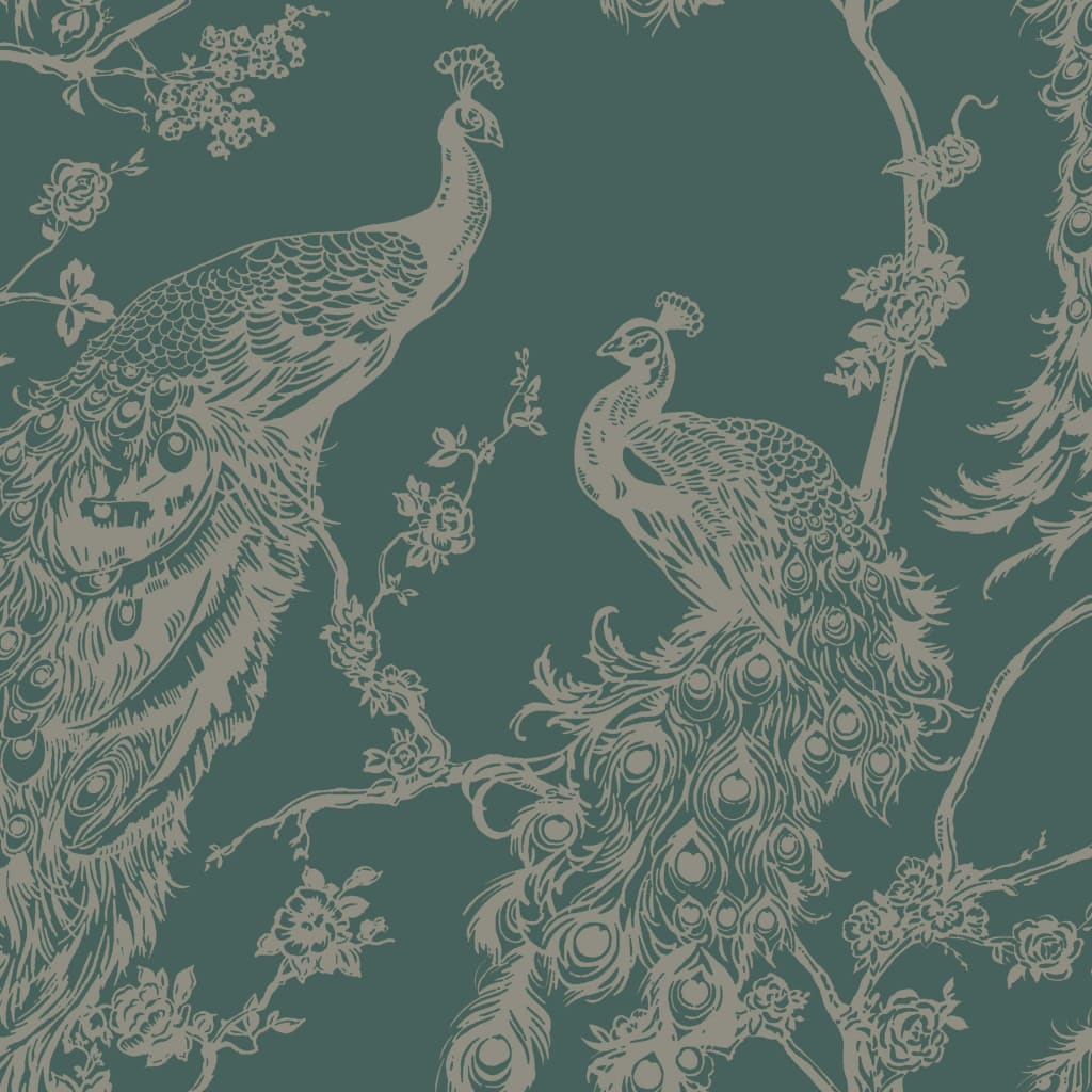 DUTCH WALLCOVERINGS DUTCH WALLCOVERINGS Behang Peacock groen en zilverkleurig