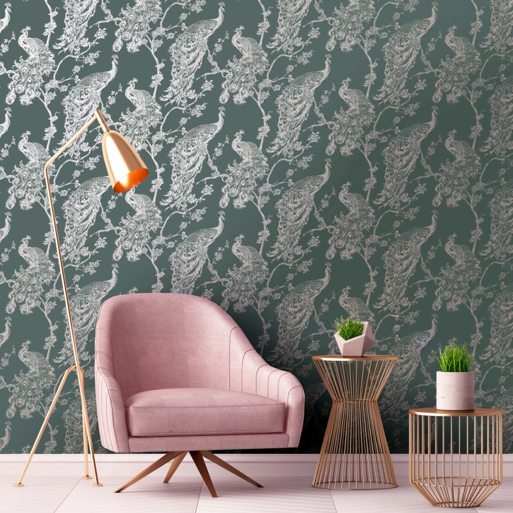 DUTCH WALLCOVERINGS DUTCH WALLCOVERINGS Behang Peacock groen en zilverkleurig