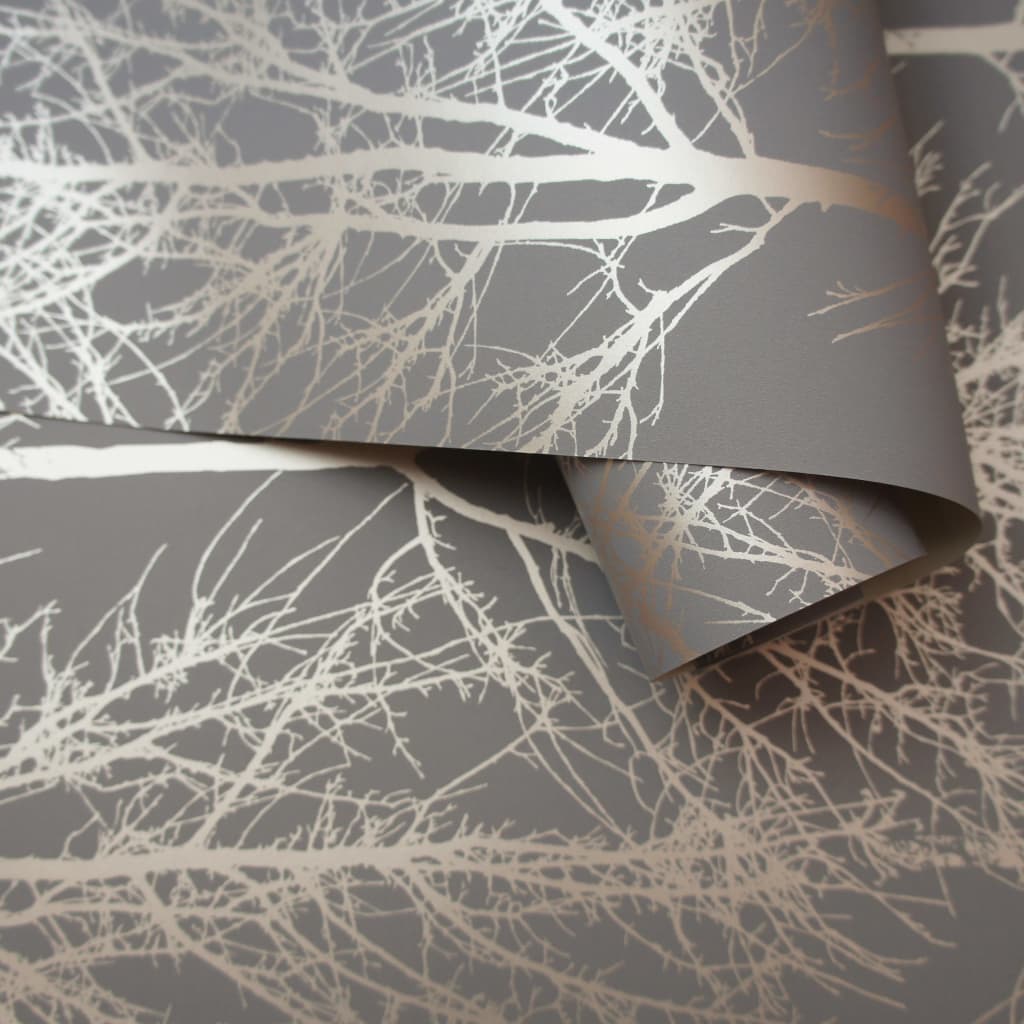 Dutch wallcoverings behang rhea trees grijs en roségoudkleurig