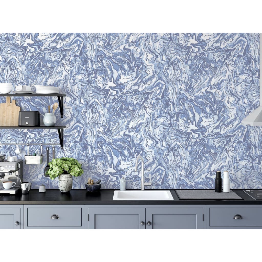 Dutch wallcoverings behang liquid marble blauw