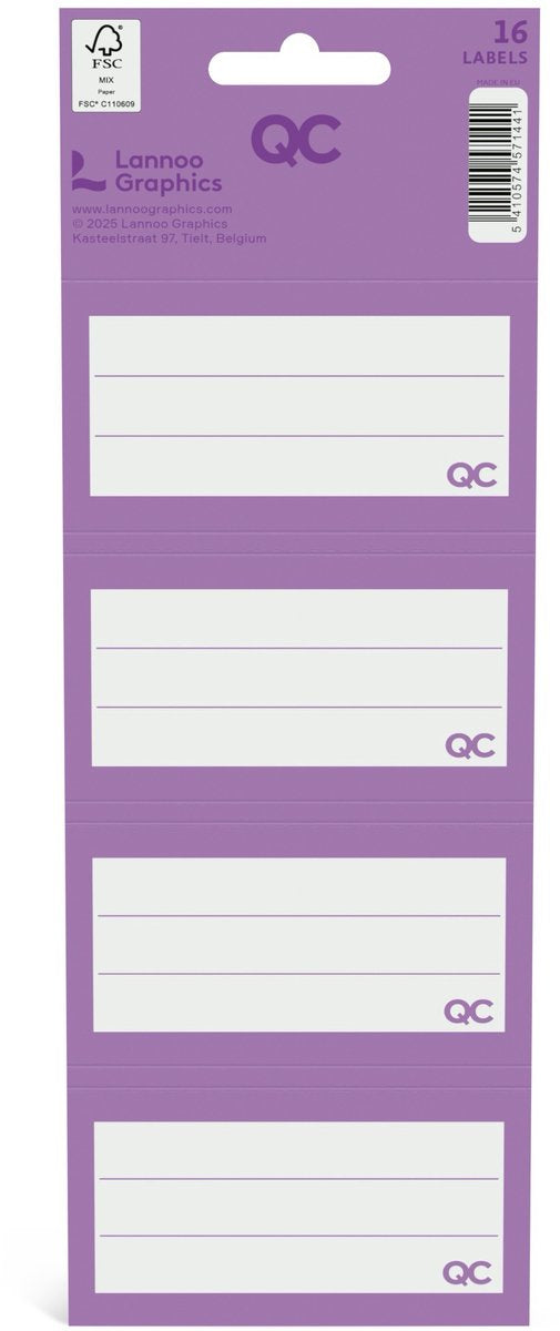 Qc colour zelfklevende schooletiketten - paars - set van 16 stuks