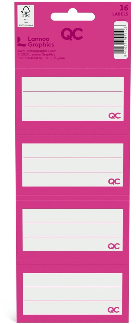Qc colour zelfklevende schooletiketten - fuchsia - set van 16 stuks