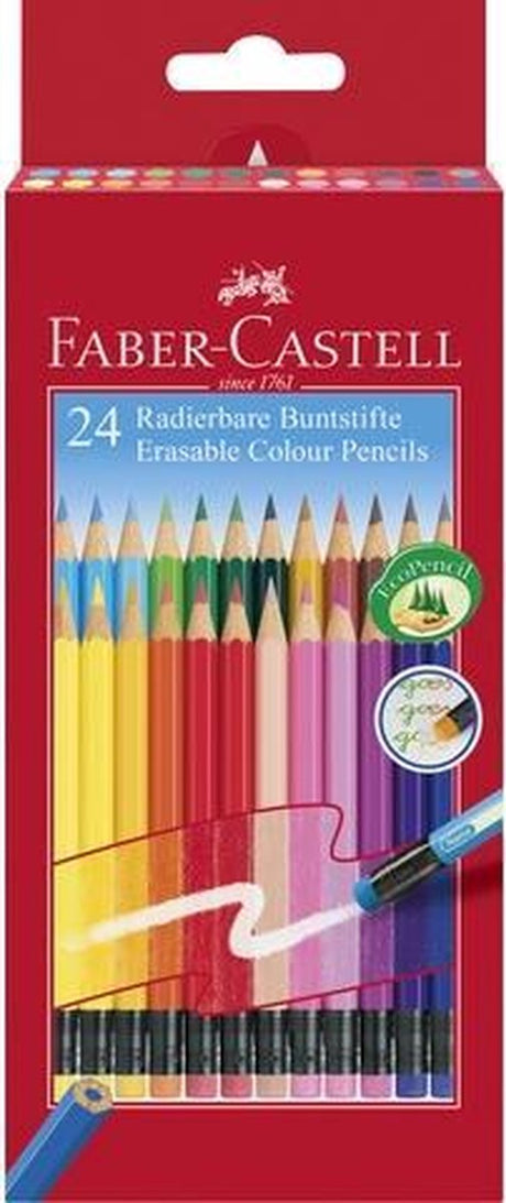 Faber-castell kleurpotloden - etui 24 stuks - uitwisbaar - met gum - fc-116625