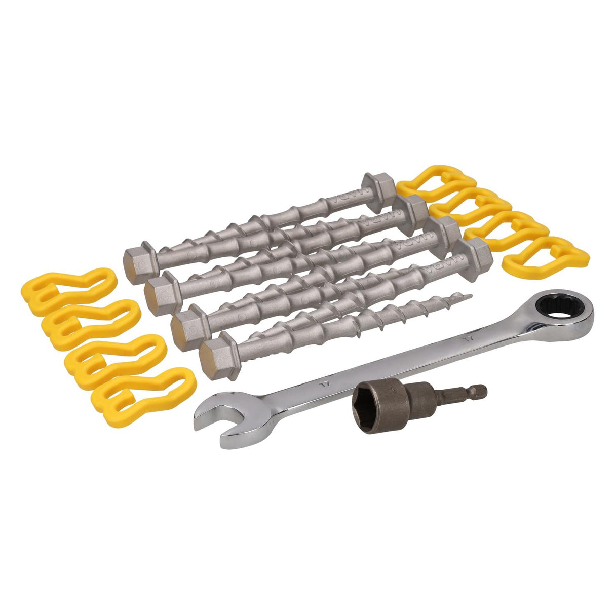 Alu-camp complete set schroefharingen 15cm (set van 8) - inclusief adapterstuk en moersleutel