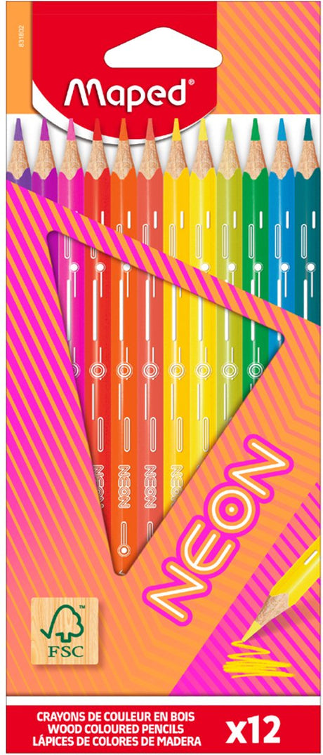 Maped office maped driekantige neon kleurpotloden, etui met 6 stuks