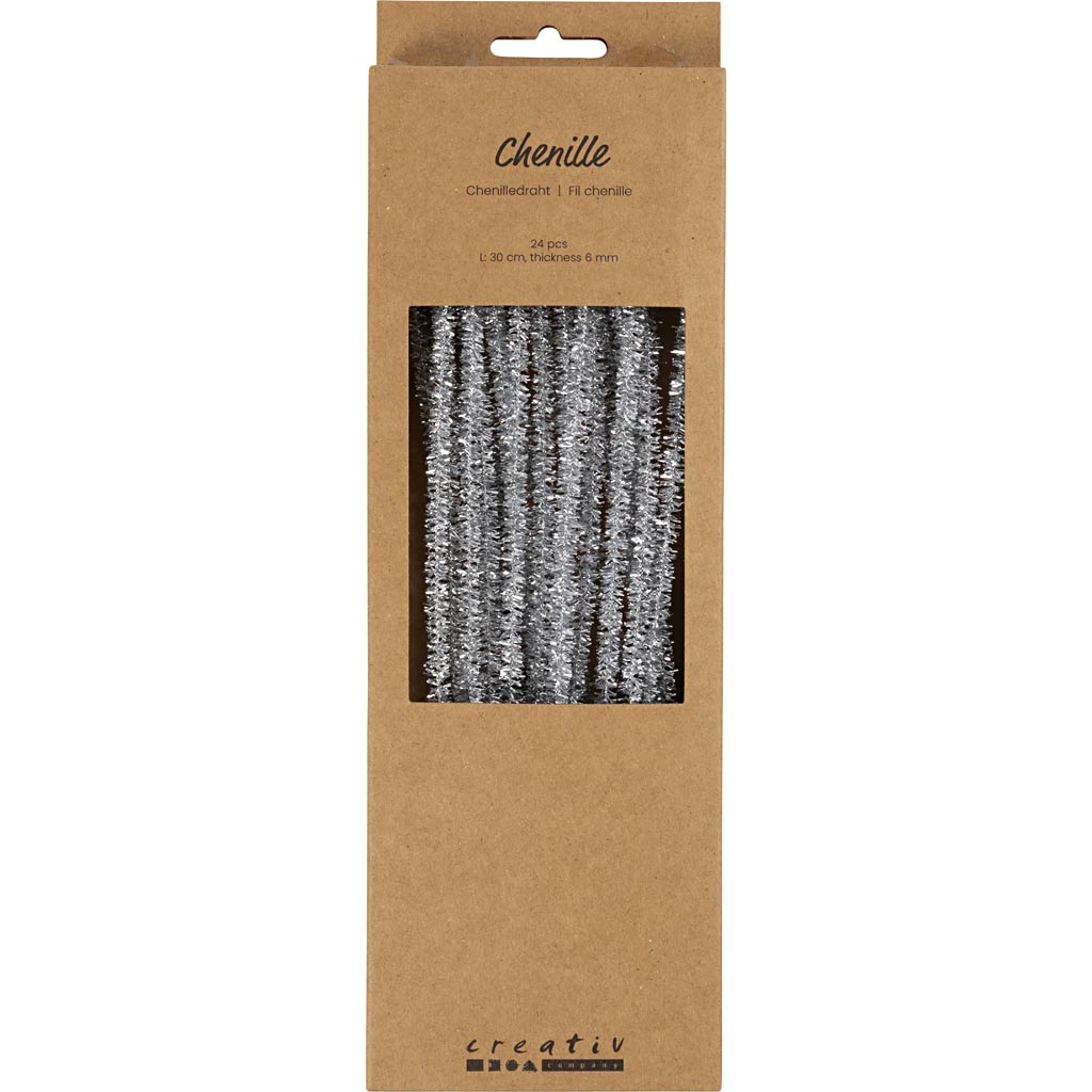 Creativ company https: www.cchobby.nl chenille-l-30-cm-dikte-6-mm-glitter-zilver-24-stuk-1-doos