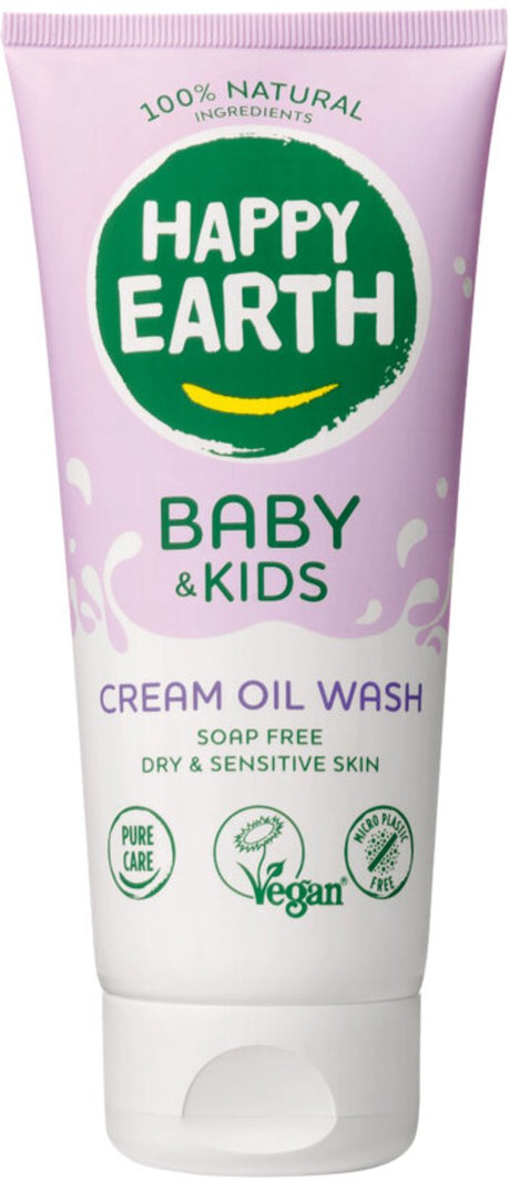 Happy earth crème olie wasgel baby kids - 100% natuurlijke ingrediënten - zeepvrij - vrij van sls sles - microplasticvrij - vanaf geboorte - vegan - 200 ml