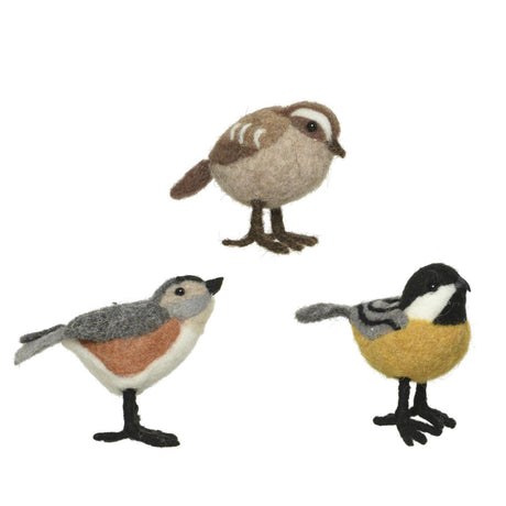 Decoris beeld vogel wol 5x8x7cm 3 assorti