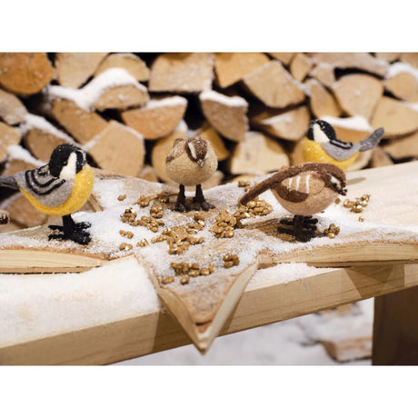 Decoris beeld vogel wol 5x8x7cm 3 assorti