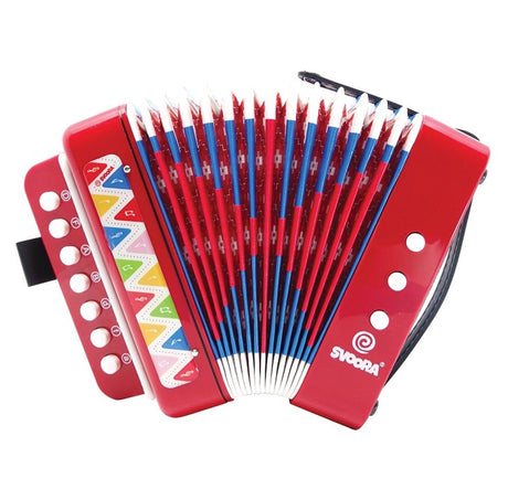 Accordion rood 7 toetsen (14 noten). 5+