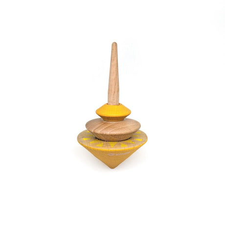 Houten tol geom geel. 8 x 5 x 15 cm. 5+
