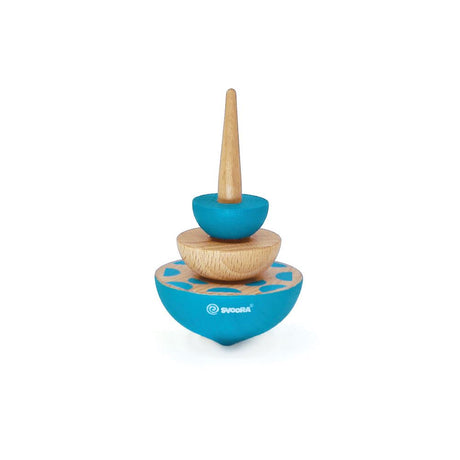 Houten tol geom blauw. 8 x 5 x 15 cm. 5+