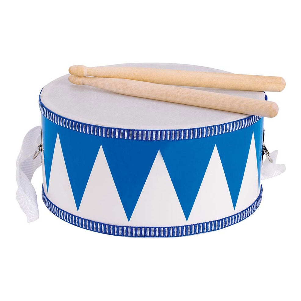 Goki Houten Trommel met Stokken Blauw Wit