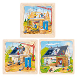 Goki houten 3-lagen puzzel - huis bouwen - 35st.