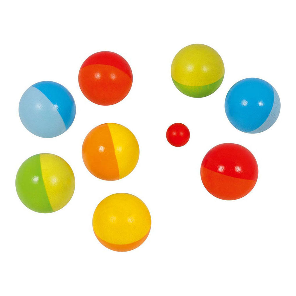 Goki houten jeu de boules spel met katoenen zak, 9dlg.