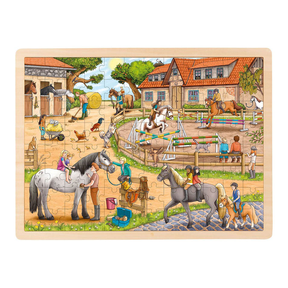 Goki houten legpuzzel paardenmanege, 96st.