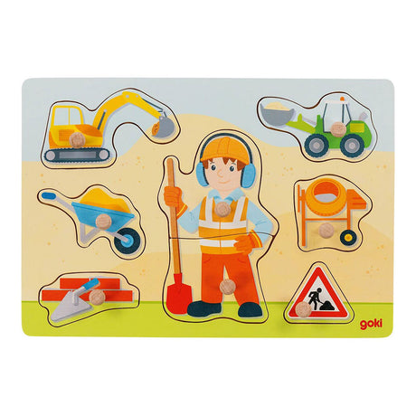 Goki houten noppenpuzzel bouwvakker, 8st.