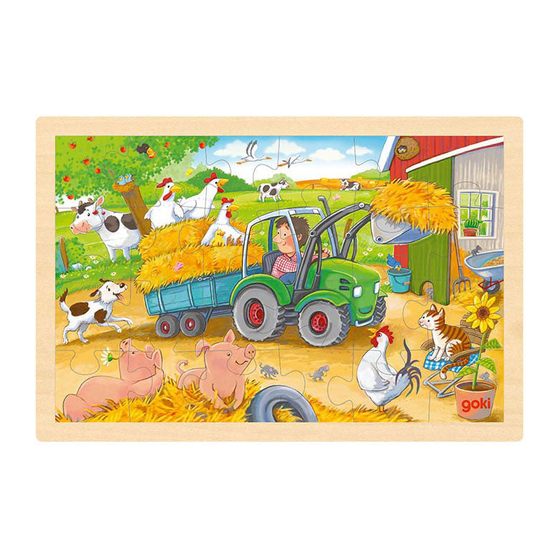 Goki houten legpuzzel tractor, 24st.