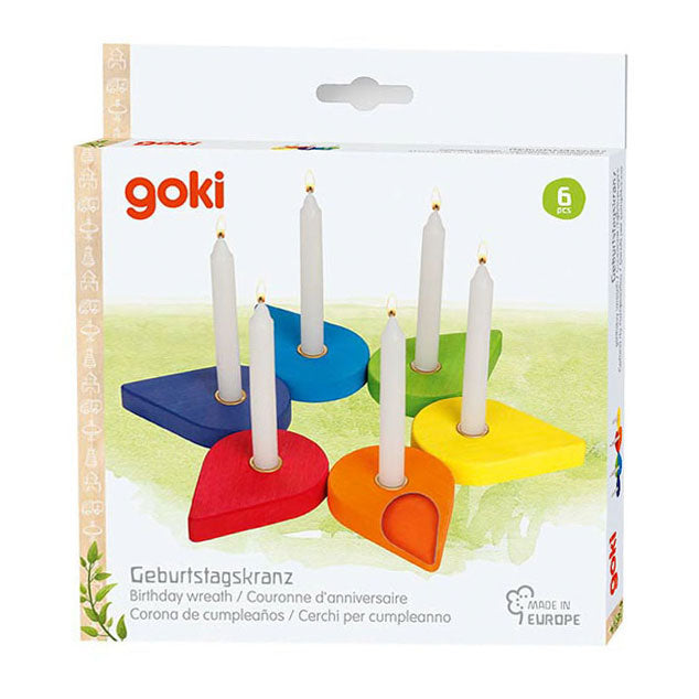 Goki houten verjaardagskrans kandelaars, 6dlg.