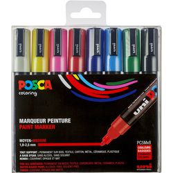 Uni mitsubishi pencil wit - zwart - rood - donkerblauw - geel - donkergroen - roze - lichtblauw set van 8 verfstift op waterbasiss met conische punt medium