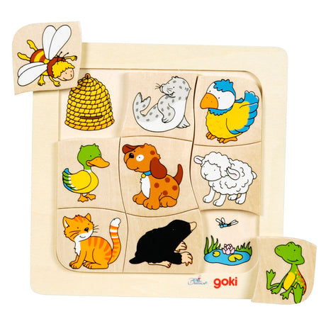 Goki houten legpuzzel wie leeft waar?