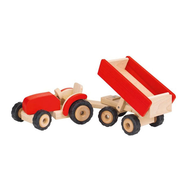 Goki houten tractor met aanhanger