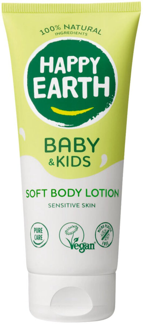 Happy earth body lotion baby kids - 100% natuurlijke ingrediënten - voor gevoelige babyhuid - babyverzorging - vanaf geboorte - troepvrij - microplasticvrij - vegan - 200 ml
