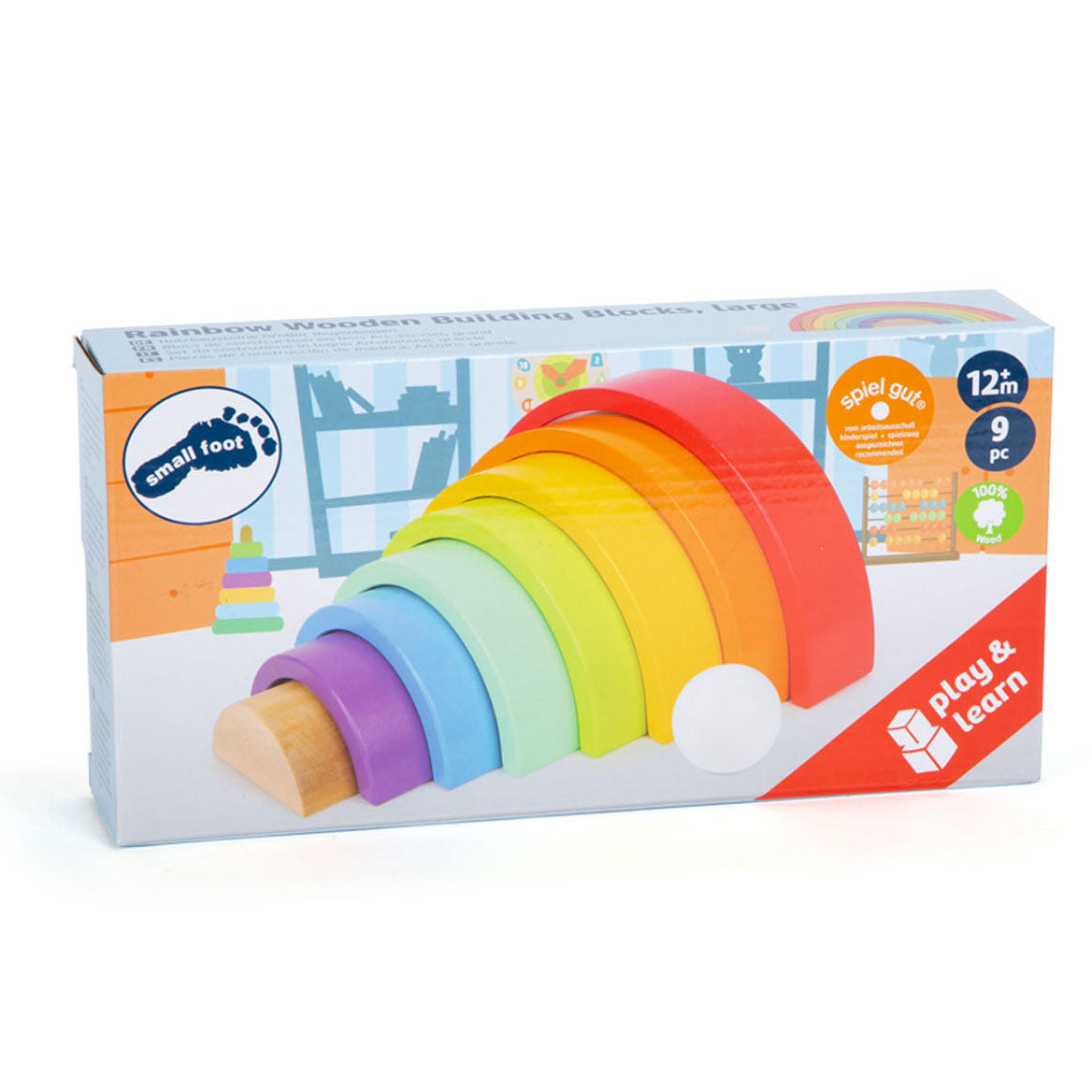 Small foot - houten bouwblokken regenboog, 9dlg.