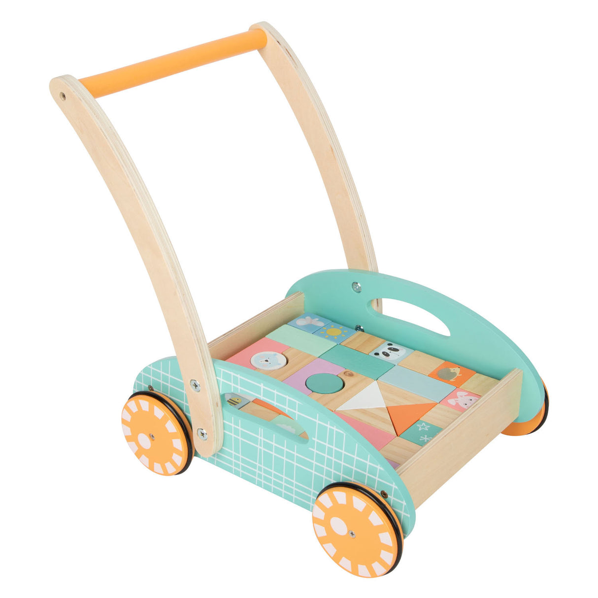 Small Foot Houten Baby Loopwagen met Blokken Pastel, 35dlg.