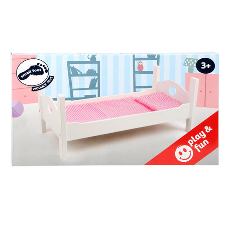 Small foot houten poppenbed met beddengoed 50 cm wit roze