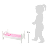 Small foot houten poppenbed met beddengoed 50 cm wit roze