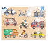 Small foot - houten noppenpuzzel stadsvoertuigen, 9st.
