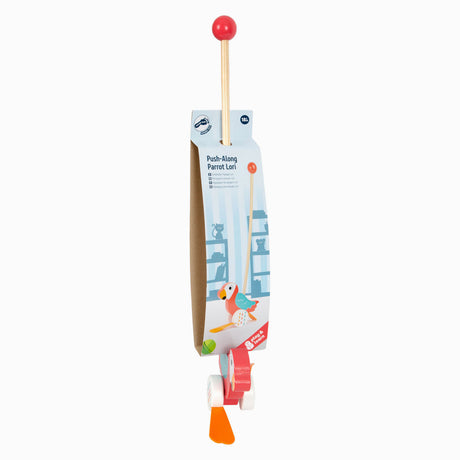 Small foot - houten duwfiguur papegaai lori met stok