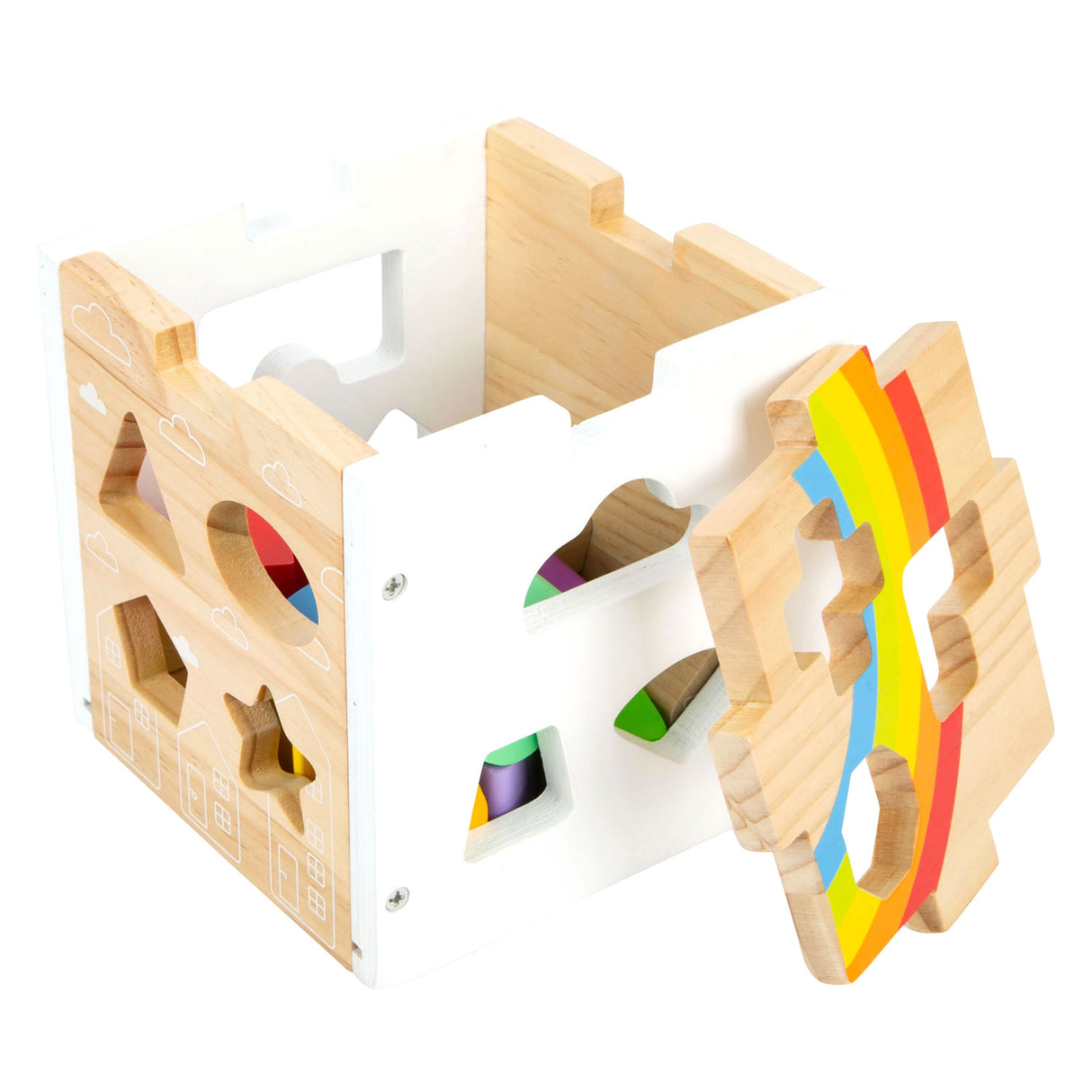 Small foot - houten vormenstoof kubus regenboog,