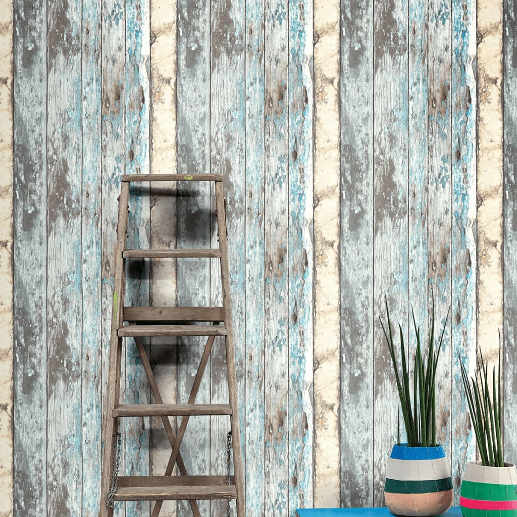 Dutch wallcoverings behang steigerhout blauw pe10012