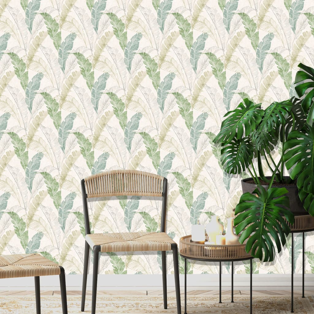 Dutch wallcoverings dutch wallcoverings behang tropical leaf grijs en groen