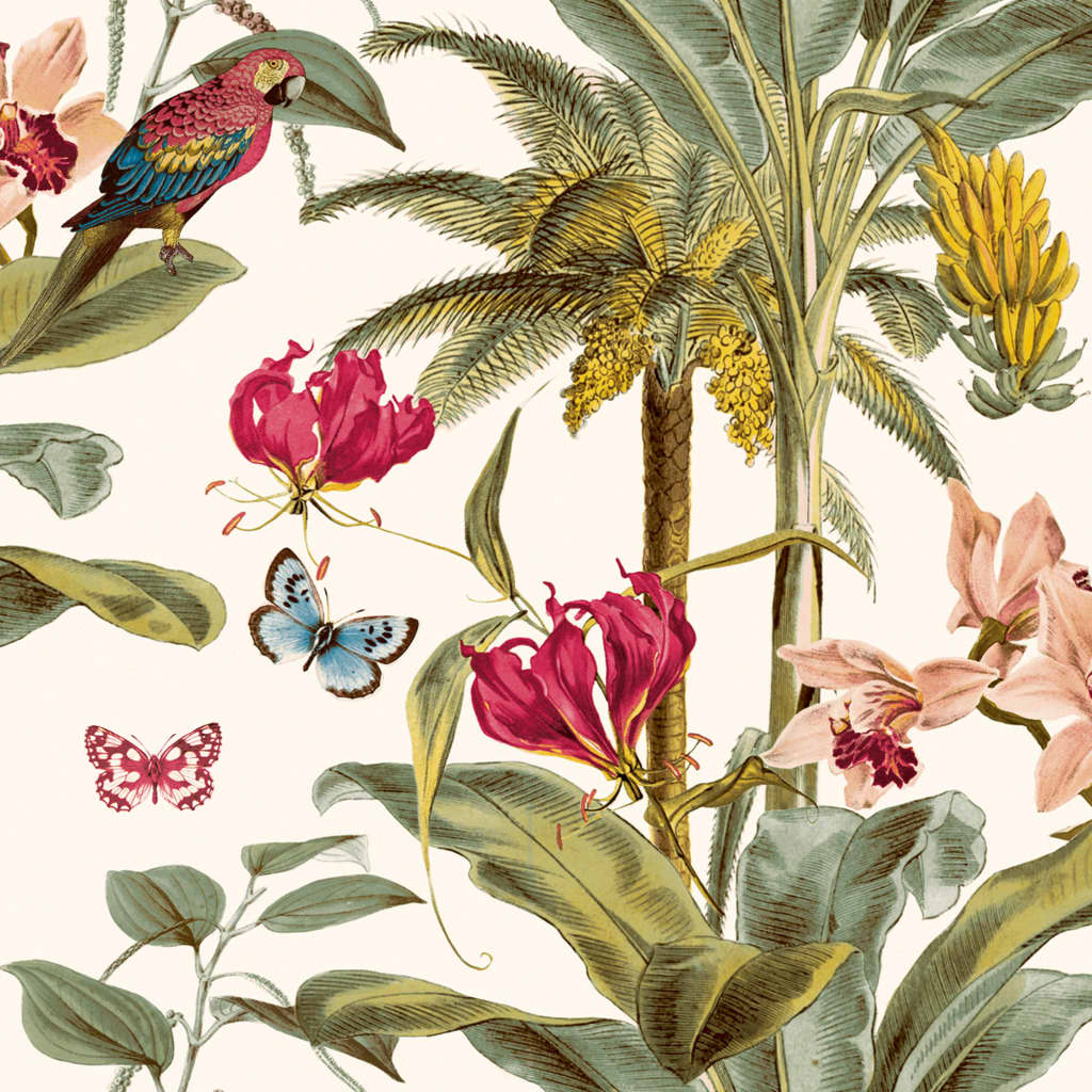 DUTCH WALLCOVERINGS DUTCH WALLCOVERINGS Behang Tropical Palm groen en roze