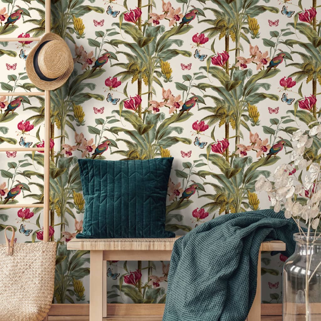 DUTCH WALLCOVERINGS DUTCH WALLCOVERINGS Behang Tropical Palm groen en roze