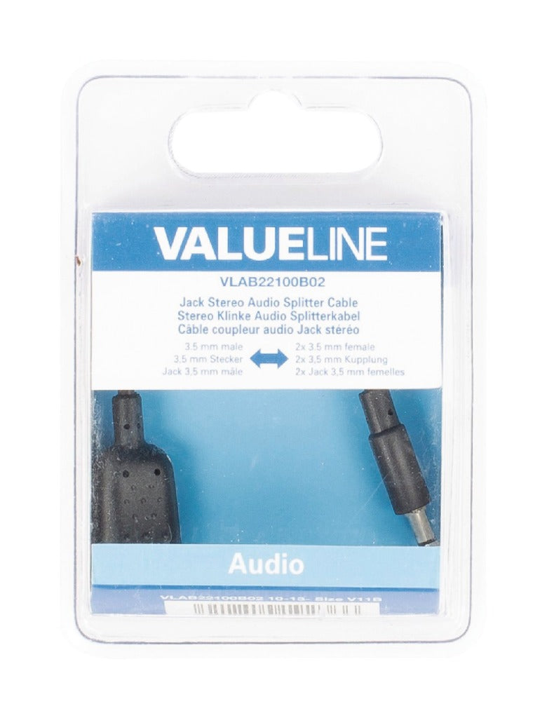 Valueline Valueline VLAB22100B02 Jack Stereo Audio Verdeelkabel 3,5 mm Mannelijk 2x 3,5 mm Vrouwelijk 0,20 M Zwart