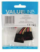 Valueline Valueline Vlcp73520v015 Interne Stroom Splitterkabel Molex Mannelijk 2x Sata 15-pins Vrouwelijk 0,15 M Veelkleurig