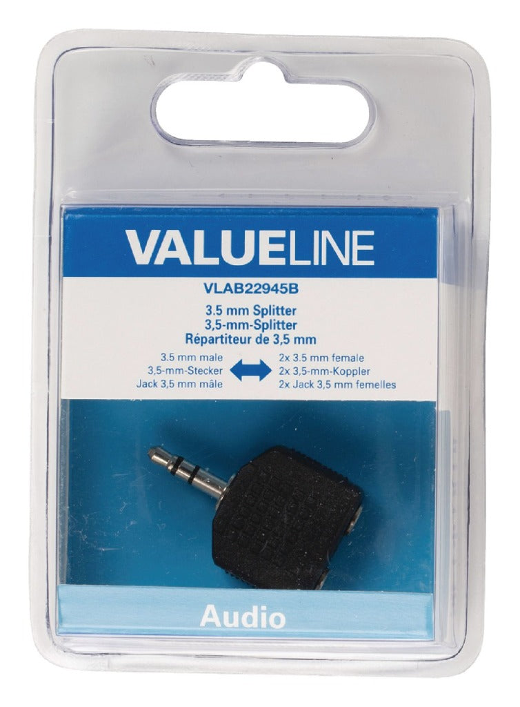 Valueline Valueline VLAB22945B Audio-splitter 3,5 mm Male 2x Female Zwart