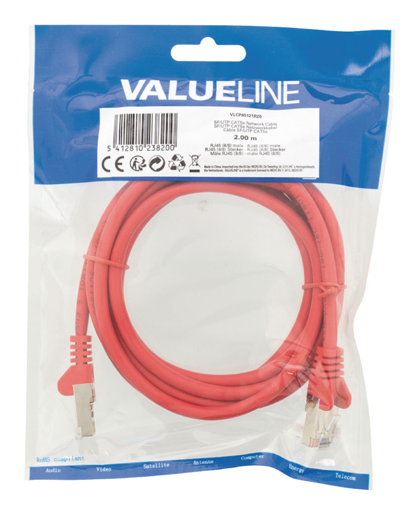 Valueline Valueline VLCP85121R20 Cat5e Sf utp Netwerkkabel Rj45 (8 8) Male Rj45 (8 8) Male 2.00 M Rood