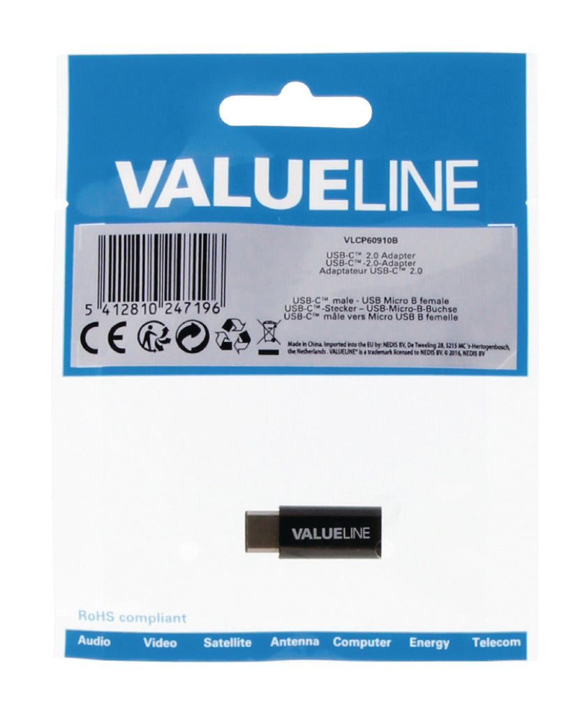 Valueline Valueline VLCP60910B Usb 2.0-adapter Usb-c Male Usb Micro-b Female Zwart