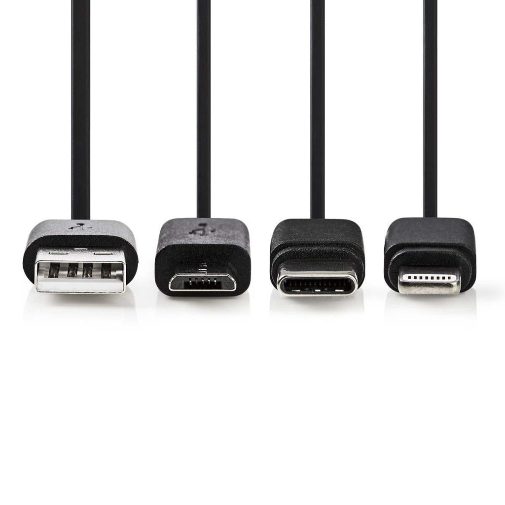 Nedis ccgp60620bk10 3-in-1 sync and charge-kabel usb-a male - micro b male type-c male apple lightning 8-pins male 1,0 m zwart