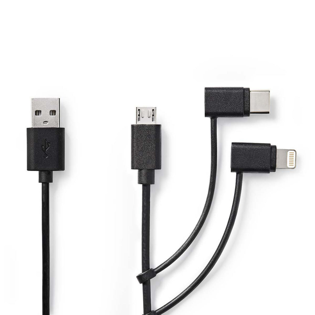 Nedis ccgp60620bk10 3-in-1 sync and charge-kabel usb-a male - micro b male type-c male apple lightning 8-pins male 1,0 m zwart