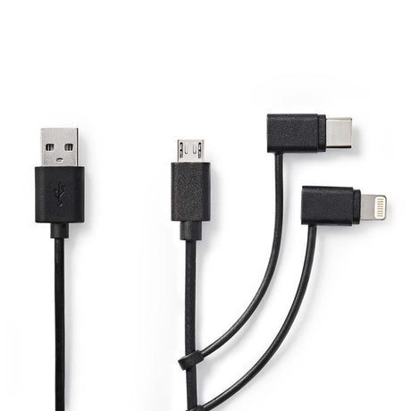 Nedis CCGP60620BK10 3-in-1 Sync And Charge-kabel Usb-a Male Micro B Male Type-c Male Lightning 8-pins Male 1,0 M Zwart