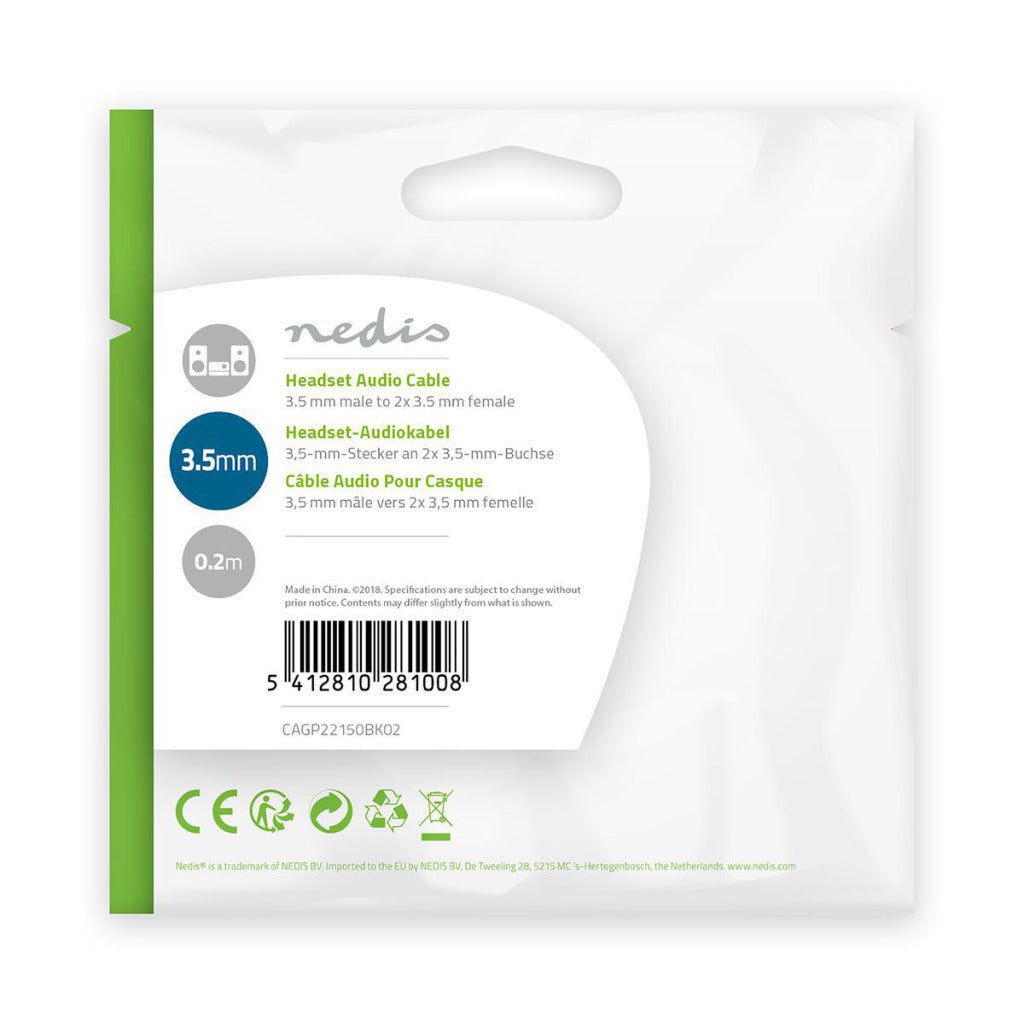 Nedis cagp22150bk02 audiokabel headset 3,5 mm male 2x 3,5 mm female 0,2 m zwart